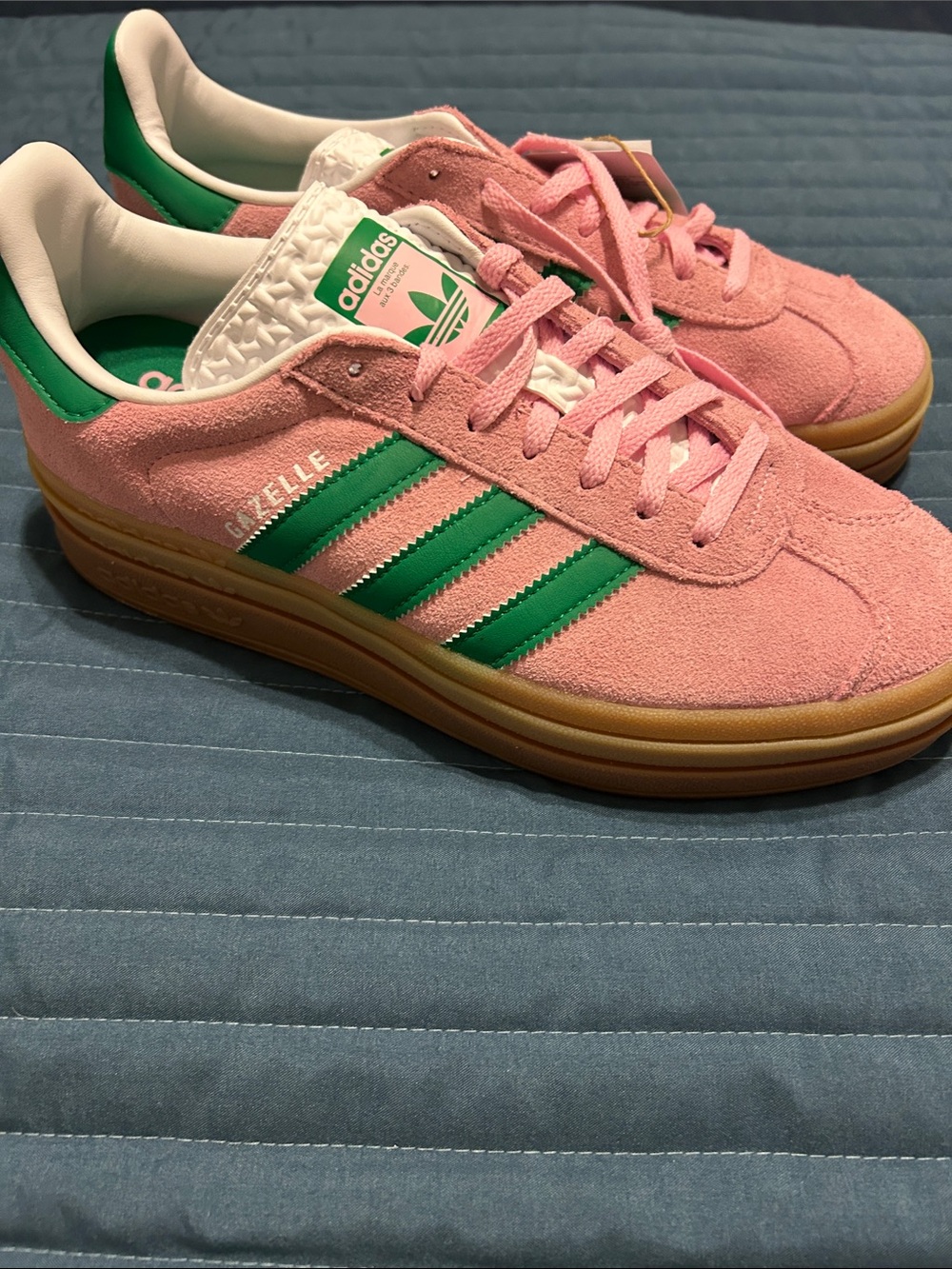 adidas Pink Suede Bold Gazelle with Green Three-Stripes
